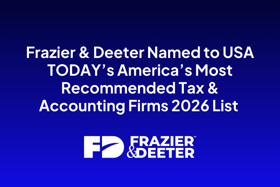 Frazier & Deeter Named to USA TODAY's America's Most Recommended Tax & Accounting Firms 2026 List